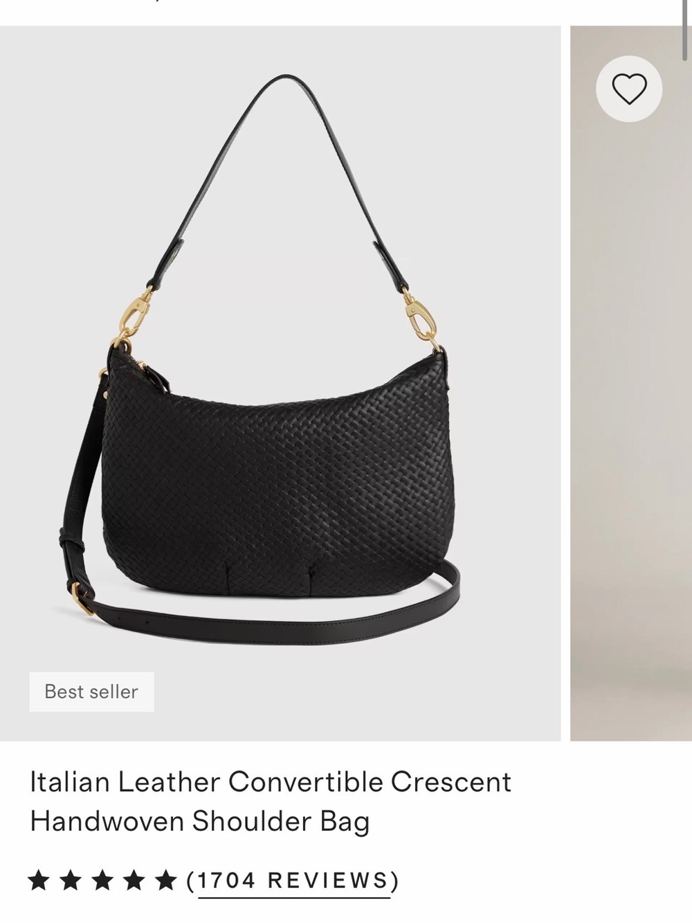 Quince Italian Leather Convertible Crescent Handwoven Shoulder Bag - Black Large - Picture 6 of 6